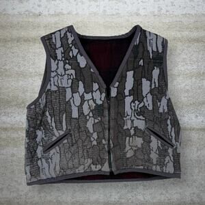 Vintage 90s Rebark Camo Vest Mens XL Plaid Lined Full Zip Tree Bark